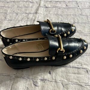 ZARA MIRCO STUDDED BLACK LOAFERS WITH PEARL ACCENTS GOLD TONE HARDWARE SIZE 36
